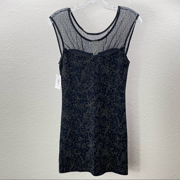 Black Mini Bodycon Dress Sexy Floral Mesh Cocktail Sequin Sleeveless Clubwear 25 - Picture 3 of 14